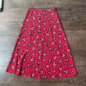 Red pink and black floral print midi skirt